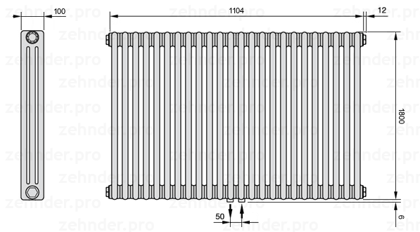 Схема (чертеж) Радиатор Zehnder Charleston 3180/24 №5410 Technoline TL